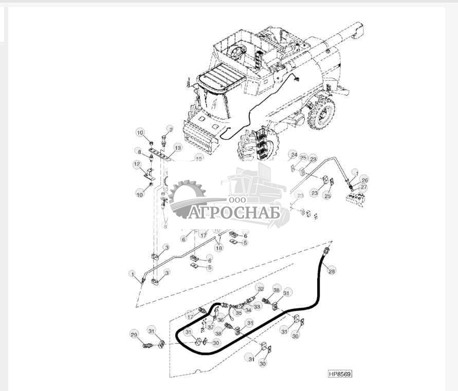 Магистрали и шланги подъемника мотовила 